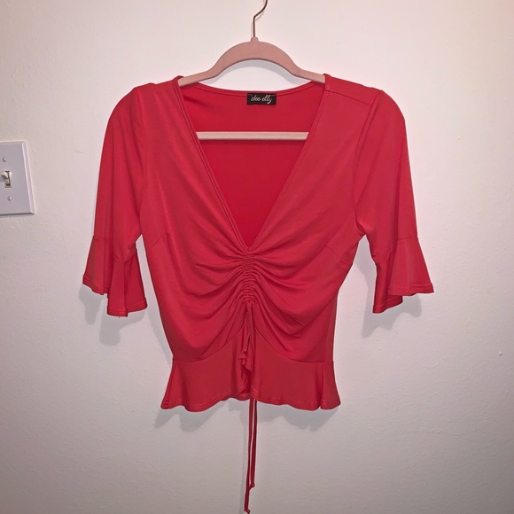 NWOT Dee Elly 3/4 Sleeve Solid Knit Ruched Top - Picture 2 of 4